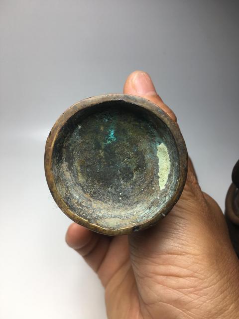 古玩雜項(xiàng)清代鳩龍耳銜環(huán)撇口銅瓶一對(duì)拍賣，當(dāng)前價(jià)格8888元