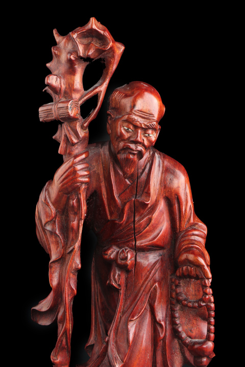 古玩雜項【7914】晚清民國  木雕執杖老人擺件一尊拍賣，當前價格1980元