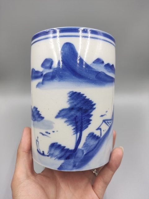 古玩陶瓷民國-青花山水紋筆筒拍賣,當前價格3888元