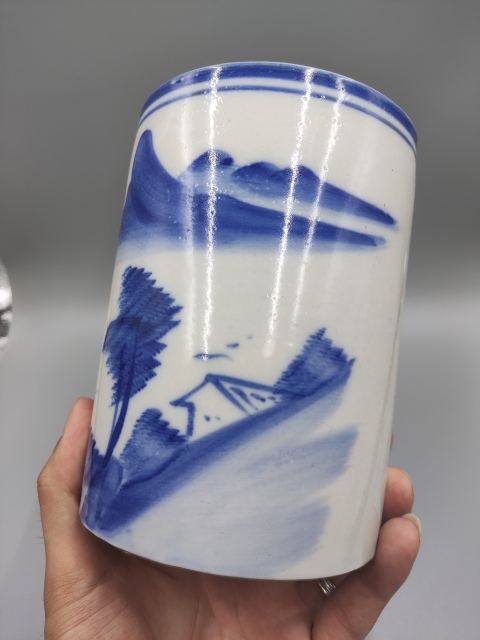 古玩陶瓷民國-青花山水紋筆筒拍賣,當前價格3888元