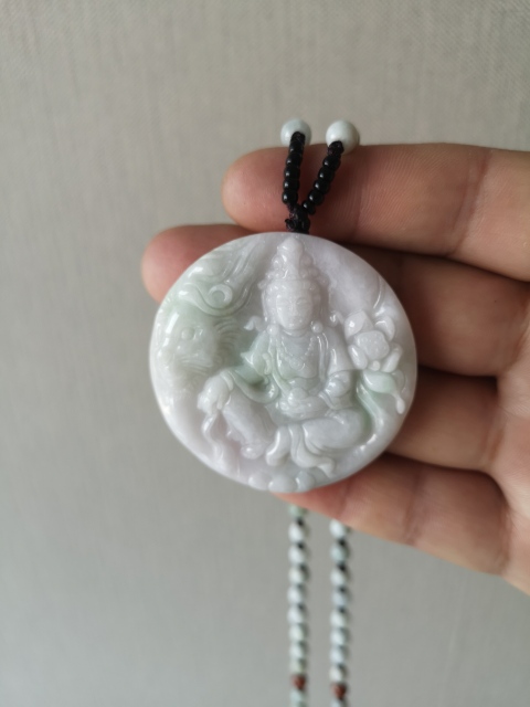 古玩玉器天然翡翠雕“文殊菩薩”牌拍賣,當前價格750元