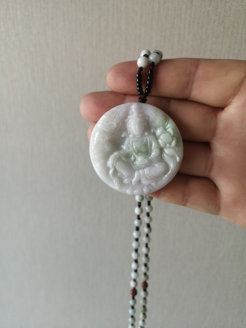 古玩玉器天然翡翠雕“文殊菩薩”牌拍賣,當前價格750元