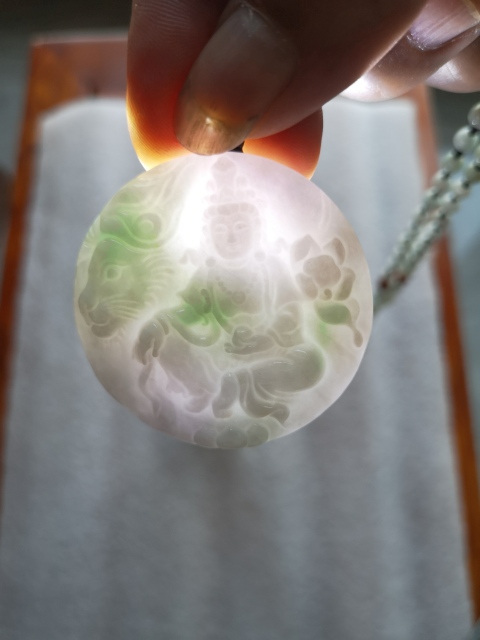 古玩玉器天然翡翠雕“文殊菩薩”牌拍賣,當前價格750元