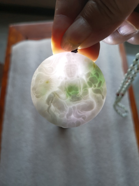 古玩玉器天然翡翠雕“文殊菩薩”牌拍賣,當前價格750元