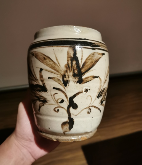 古玩陶瓷明代?白地黑花福字罐拍賣,當前價格666元
