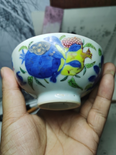 古玩陶瓷【道光精品】清道光細路青花粉彩描金三多紋杯拍賣,當前價格1388元