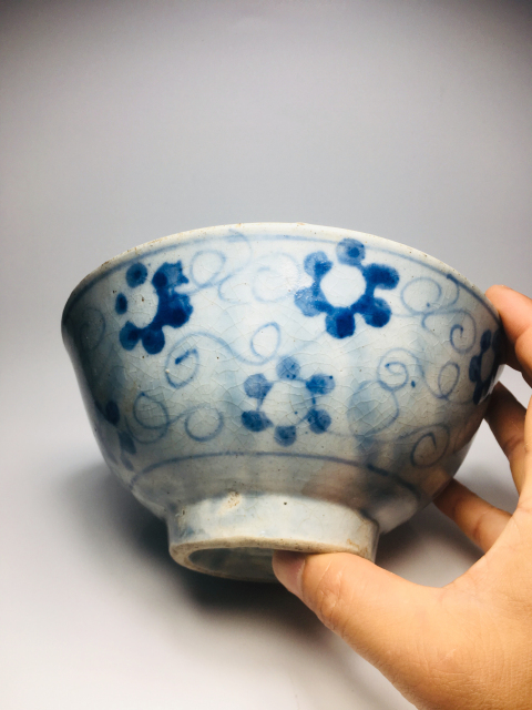 古玩陶瓷城陽款青花卉紋大碗拍賣，當前價格188元