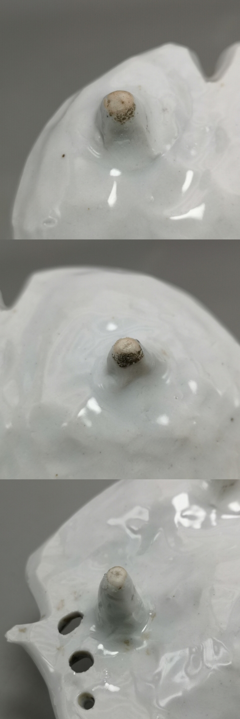 古玩陶瓷清末民初白釉壽桃形梅花紋三足筆舔拍賣，當前價格588元