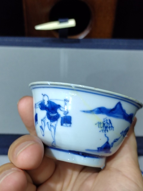古玩陶瓷清康熙進京趕考主人杯一對拍賣，當前價格666元