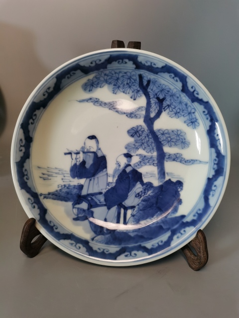 古玩陶瓷【保真過】晚清青花 知音盤拍賣,當前價格800元