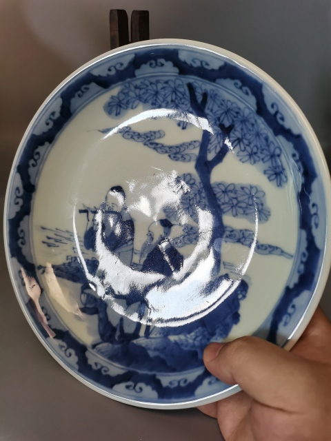 古玩陶瓷【保真過】晚清青花 知音盤拍賣,當前價格800元