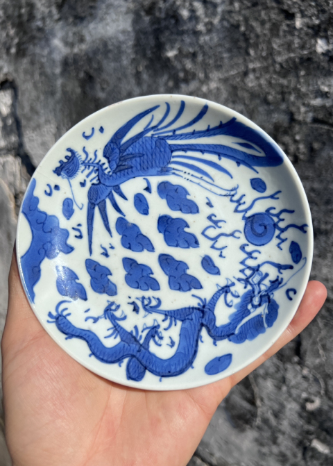 古玩陶瓷【清晚期】·龍鳳紋青花盤拍賣,當前價格1980元