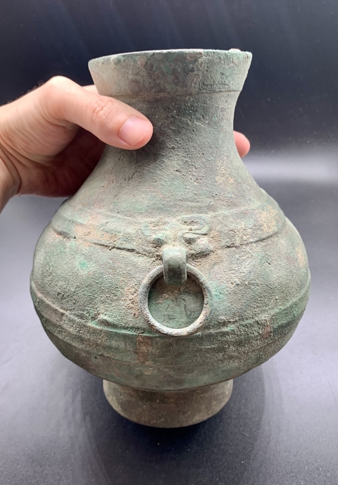 古玩銅器（僅供交流）漢獸面鋪首銅壺，銅博評級75拍賣，當前價格8880元