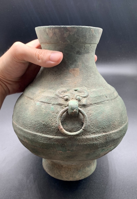古玩銅器（僅供交流）漢獸面鋪首銅壺，銅博評級75拍賣，當前價格8880元