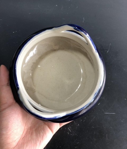 古玩陶瓷【望月樓】民國藍釉三足香爐拍賣，當前價格1800元