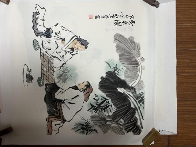 古玩字畫張松平老師《對(duì)弈圖》拍賣，當(dāng)前價(jià)格458元
