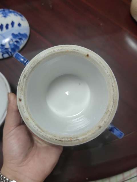 古玩陶瓷乾隆樓臺亭閣山水紋青花高足暖鍋拍賣,當前價格35000元