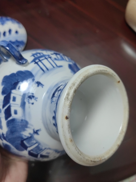 古玩陶瓷乾隆樓臺亭閣山水紋青花高足暖鍋拍賣,當前價格35000元