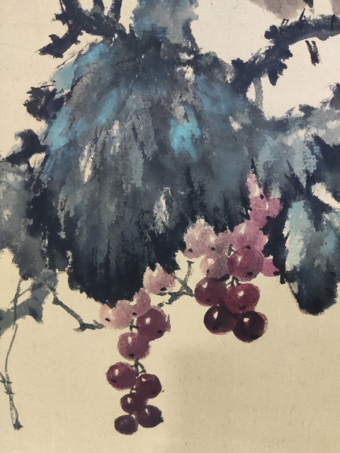 古玩字畫手工精裱河南名家張建秋 葡萄雙鳥拍賣，當前價格988元