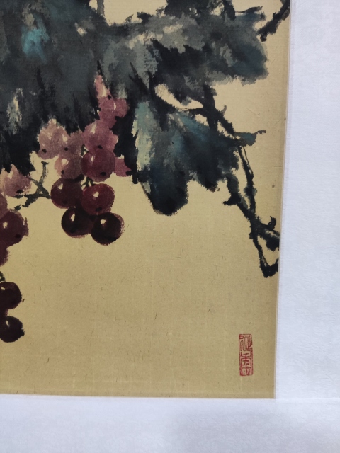 古玩字畫手工精裱河南名家張建秋 葡萄雙鳥拍賣，當前價格988元