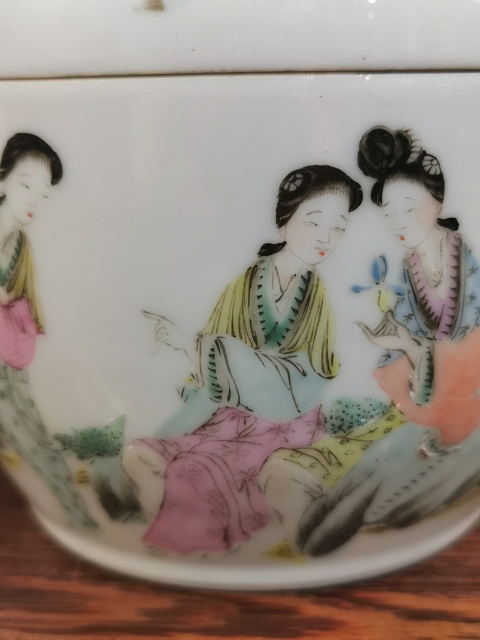 古玩陶瓷人物紋粉彩蓋缸拍賣,當前價格8800元