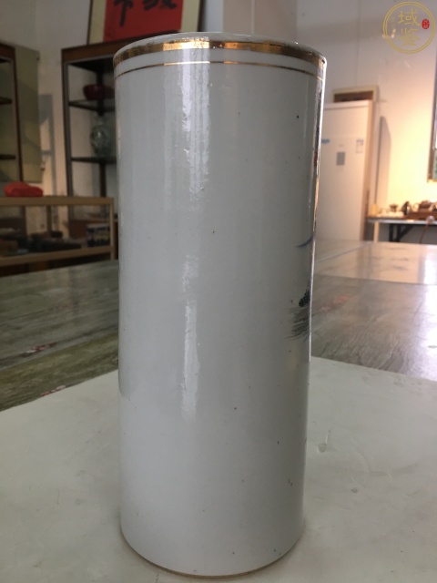 古玩陶瓷淺絳彩山水紋風景帽筒拍賣，當前價格4600元