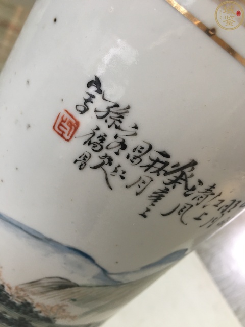 古玩陶瓷淺絳彩山水紋風景帽筒拍賣，當前價格4600元