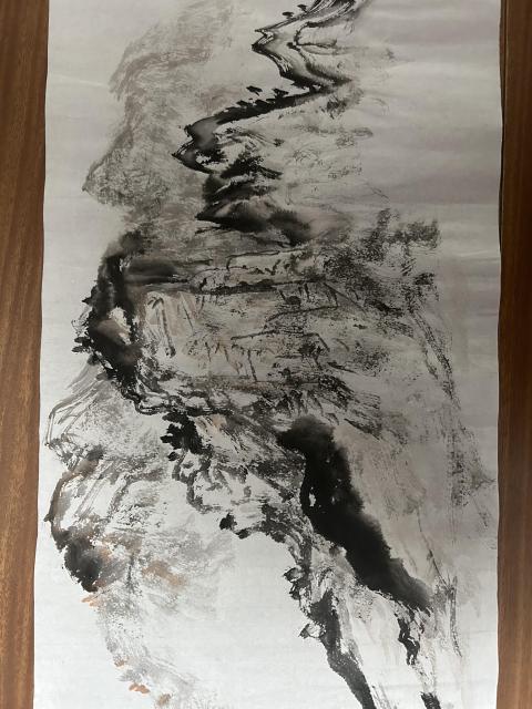 古玩字畫朱玉斌老師寫意山水橫幅拍賣,當前價格458元