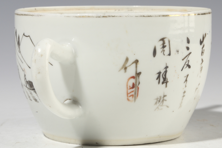 古玩陶瓷【21點30分截拍】晚清·礬紅墨彩漁樵耕讀山水詩文參壺拍賣,當前價格3800元