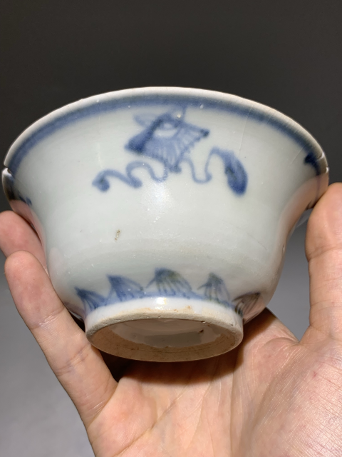 古玩陶瓷明末清初青花瑞獸佛八寶蓮花碗拍賣，當前價格888元