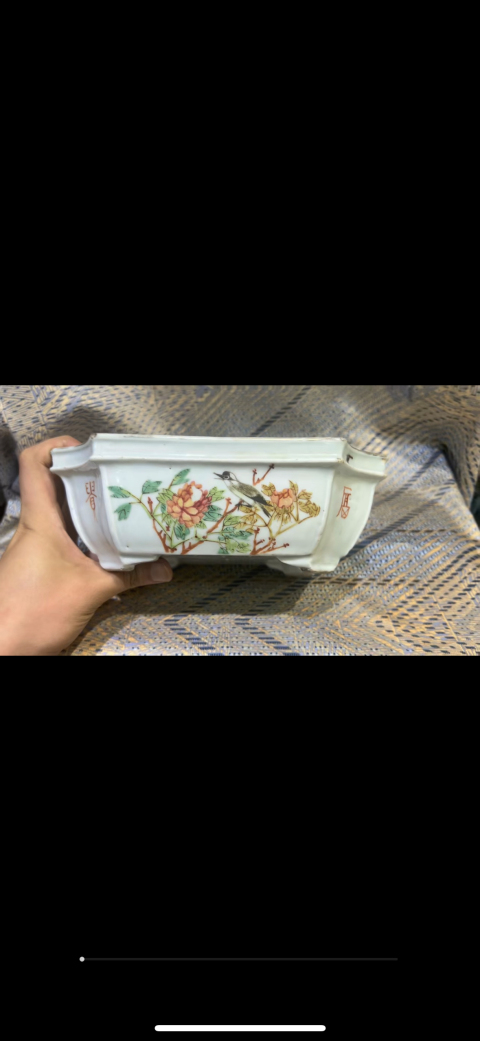 古玩陶瓷晚清張子英粉彩富貴白頭鳥紋水仙盆拍賣,當前價格3600元