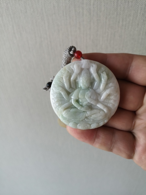 古玩玉器天然翡翠雕“千手觀音”牌拍賣，當前價格580元