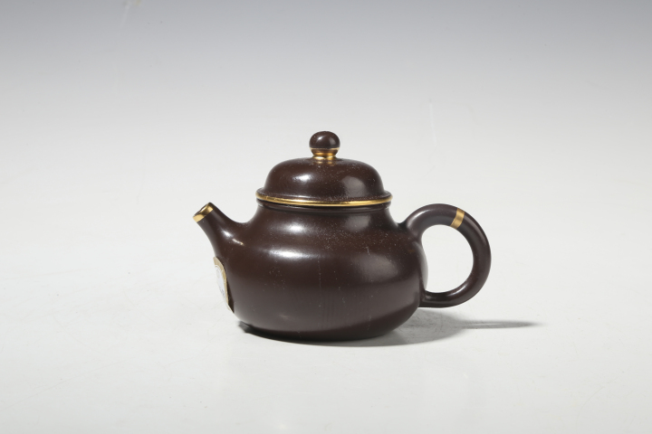 古玩陶瓷當(dāng)代·王海東制紫朱泥焐灰描金容天壺真品鑒賞圖