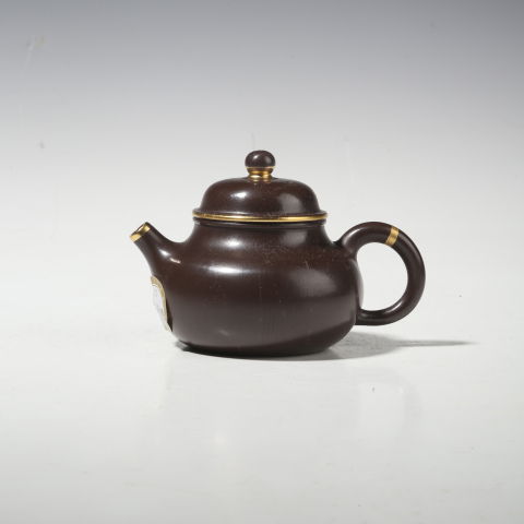 古玩陶瓷當(dāng)代·王海東制紫朱泥焐灰描金容天壺真品鑒賞圖