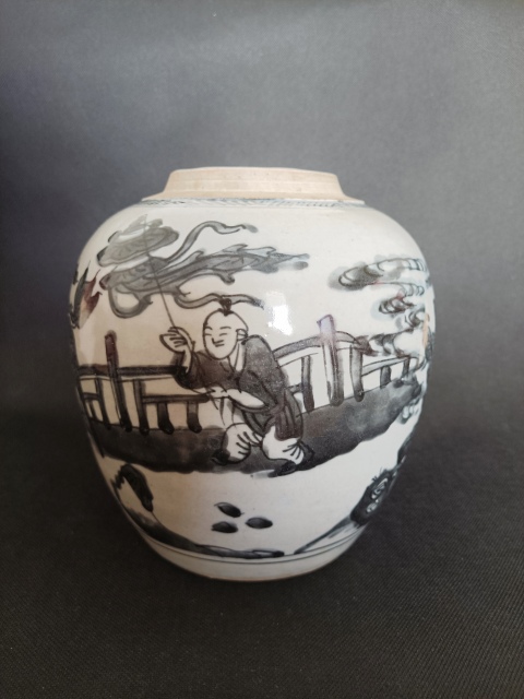 古玩陶瓷康熙麒麟送子青花大罐拍賣,當前價格7500元