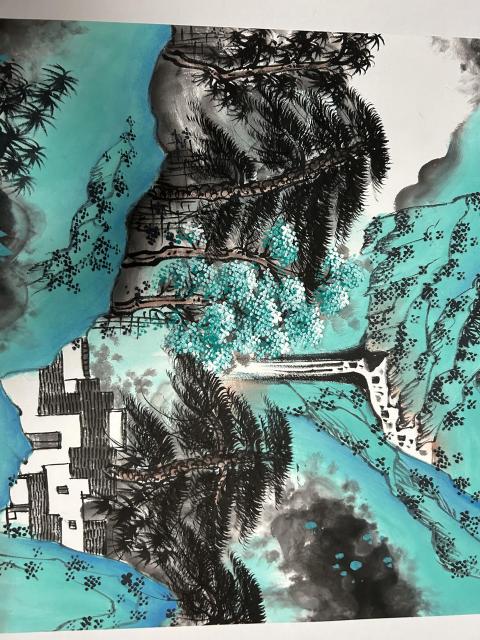 古玩字畫王天麟《設(shè)色山水》拍賣，當(dāng)前價(jià)格750元