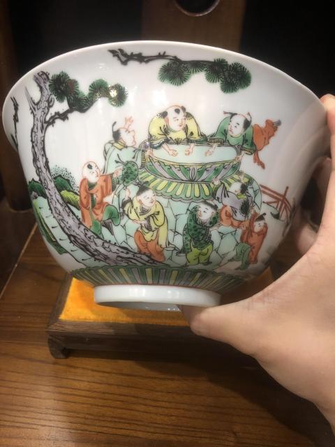 古玩陶瓷（新年放漏中）晚清-百子嬰戲紋-五彩大碗拍賣，當前價格3360元