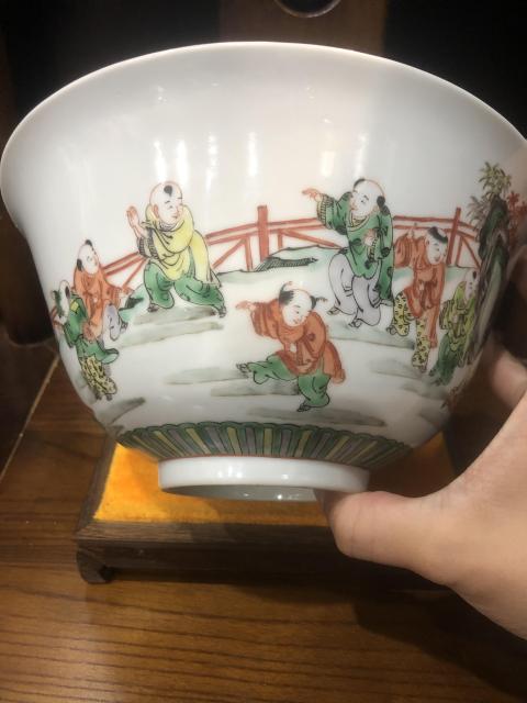 古玩陶瓷（新年放漏中）晚清-百子嬰戲紋-五彩大碗拍賣，當前價格3360元
