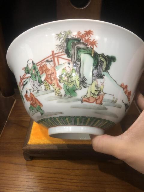 古玩陶瓷（新年放漏中）晚清-百子嬰戲紋-五彩大碗拍賣，當前價格3360元