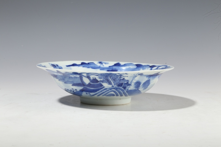 古玩陶瓷晚清青花漁樵耕讀紋筆洗拍賣(mài)，當(dāng)前價(jià)格2500元