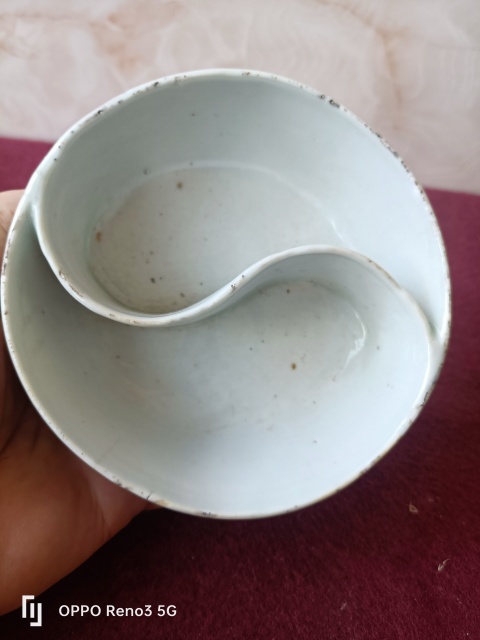 古玩陶瓷淺降彩山水紋八卦調色盤拍賣，當前價格1800元