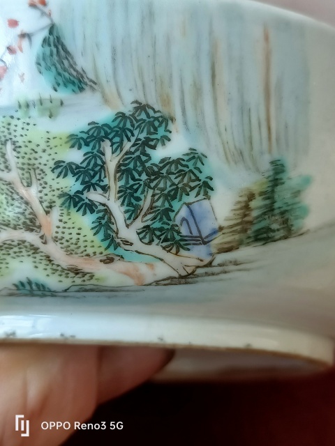 古玩陶瓷淺降彩山水紋八卦調色盤拍賣，當前價格1800元