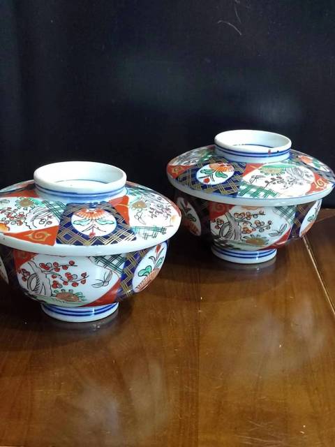 古玩陶瓷民國(guó)青花加彩蓋碗一對(duì)拍賣，當(dāng)前價(jià)格888元