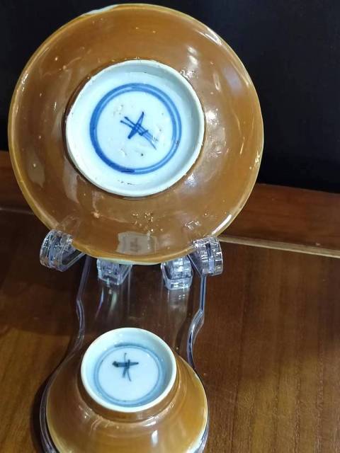 古玩陶瓷清康熙外紫金釉內青花青花杯盤拍賣，當前價格1888元