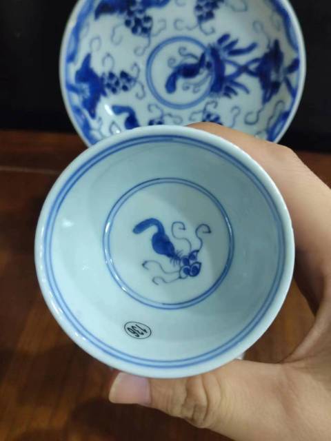 古玩陶瓷清康熙松鼠葡萄紋青花杯盤拍賣，當前價格2288元