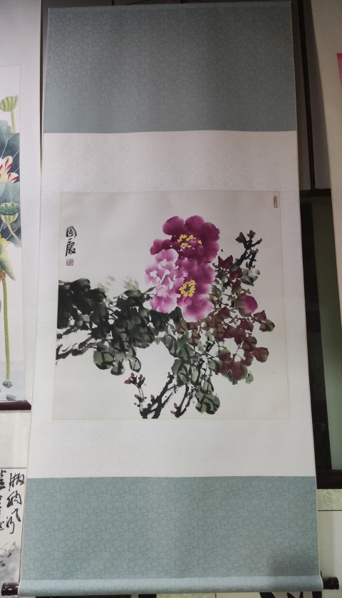 古玩字畫手工精裱河南名家韓國(guó)慶 花開(kāi)富貴拍賣，當(dāng)前價(jià)格288元
