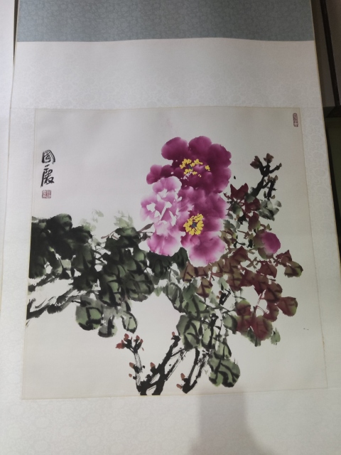 古玩字畫手工精裱河南名家韓國(guó)慶 花開(kāi)富貴拍賣，當(dāng)前價(jià)格288元