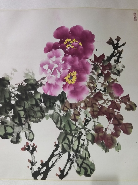 古玩字畫手工精裱河南名家韓國(guó)慶 花開(kāi)富貴拍賣，當(dāng)前價(jià)格288元