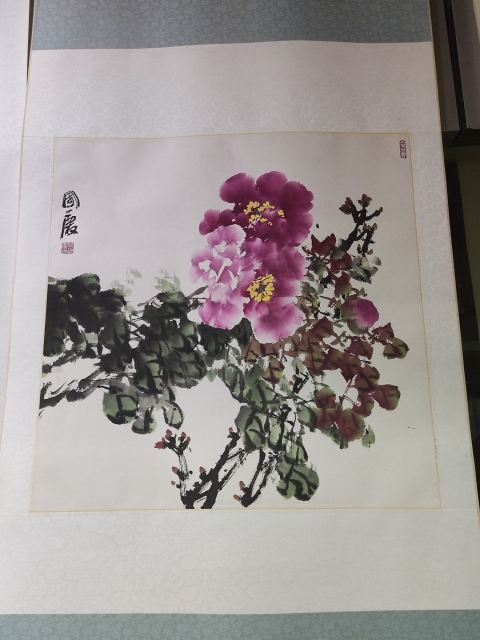 古玩字畫手工精裱河南名家韓國(guó)慶 花開(kāi)富貴拍賣，當(dāng)前價(jià)格288元