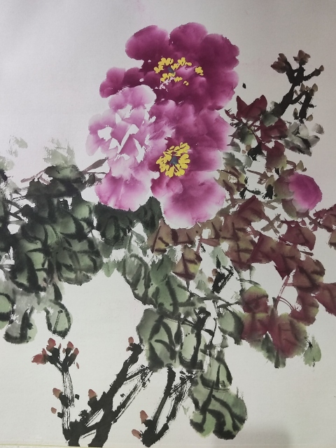 古玩字畫手工精裱河南名家韓國(guó)慶 花開(kāi)富貴拍賣，當(dāng)前價(jià)格288元